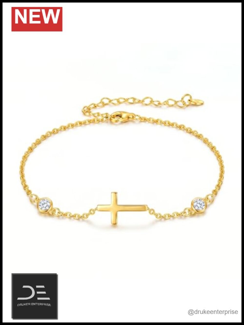 14K Gold Plated Cross Birthstone Bracelet Religious Link Chain Jewelry for